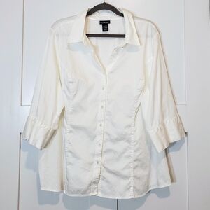 Lane Bryant Cotton White Button Down Shirt Size 26/28 Stretch Office Career